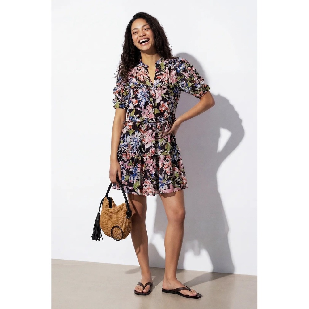 Hofmann Copenhagen Jenna Dress Floral‎ Tiered Mini Shift Dress Sz US 8 FR 40